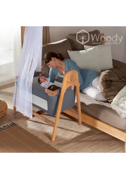 Woody Sallanabilir Doğal Ahşap Anne Yanı Portatif Beşik